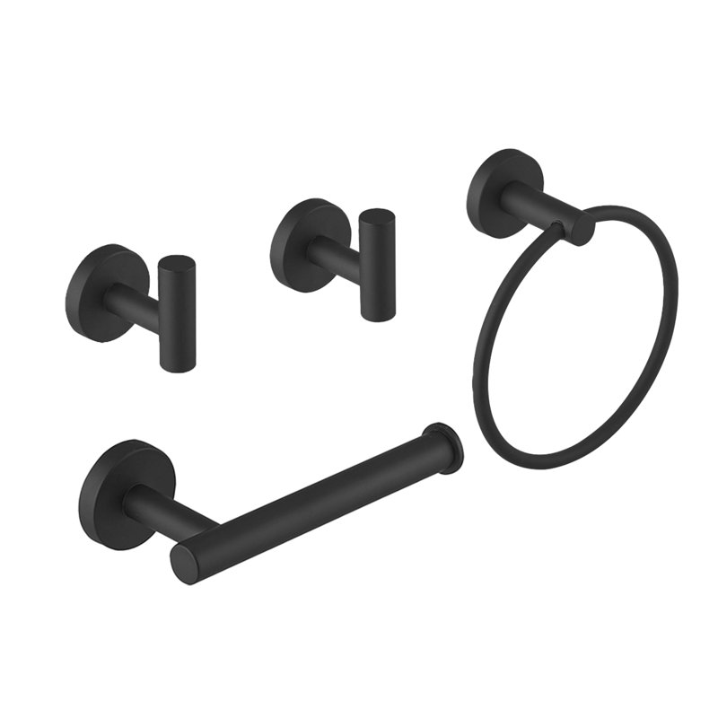 Bathroom Hardware 4-Piece Bath Hardware Set With Towel Ring, Robe Hook, Toilet Paper Holder, Matte Black