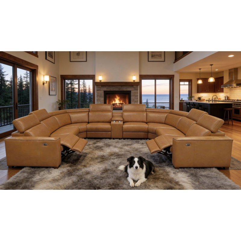 Canapé modulaire inclinable en cuir Bechper, Cuir fleur de gingembre