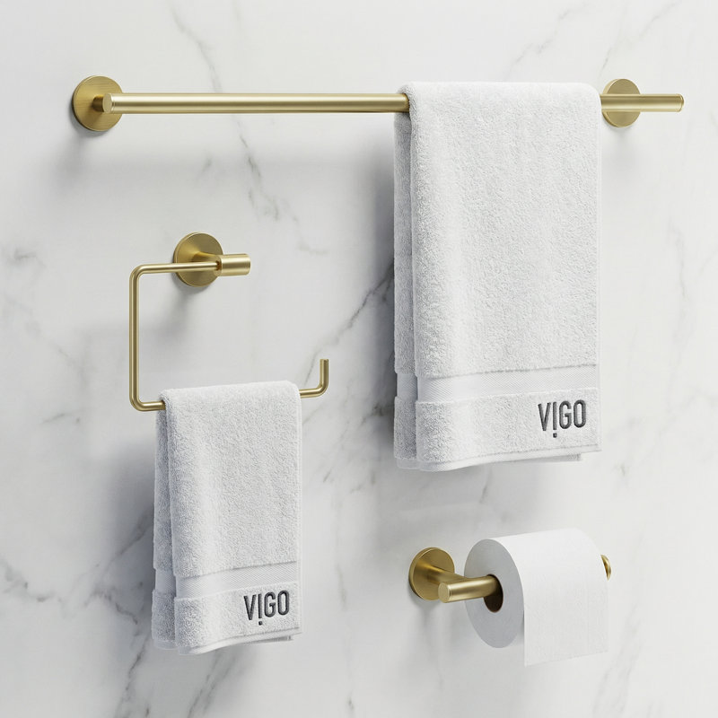 VIGO Elan 3-Piece Matte Brushed Gold Bathroom Hardware Set with 24-in Towel Bar, Toilet Paper Holder and Hand Towel Holder