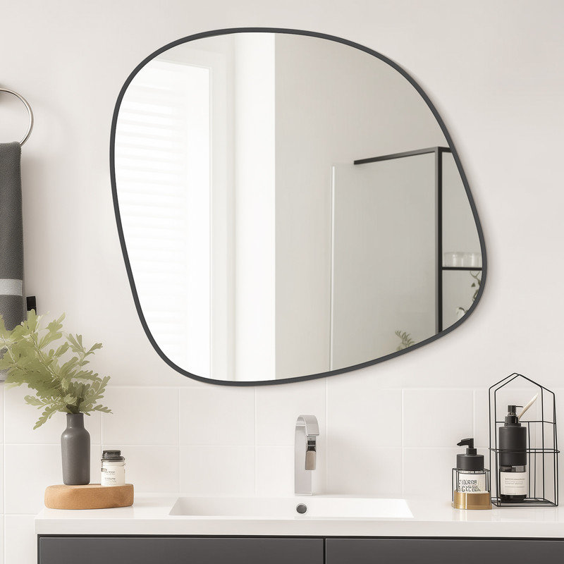 Miroir mural irrégulier, miroir en bois asymétrique, Noir, noir, noir, noir