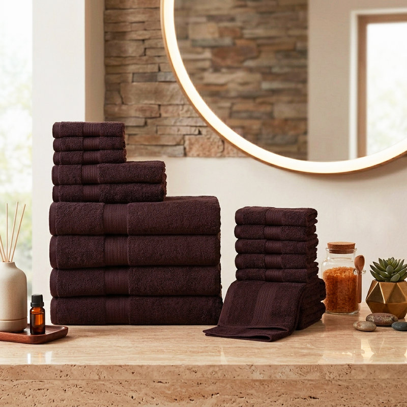 Ensemble de serviettes 100% coton doux et épais Como, Brun, Ensemble de serviettes 18 pièces