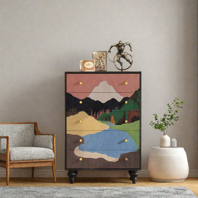 Solid Pine Cabinet with Five Drawers