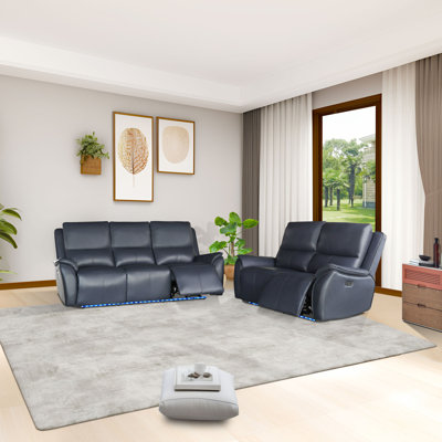 Serenity Deep Blue Breathing Leather Living Room Recliner Sofa set