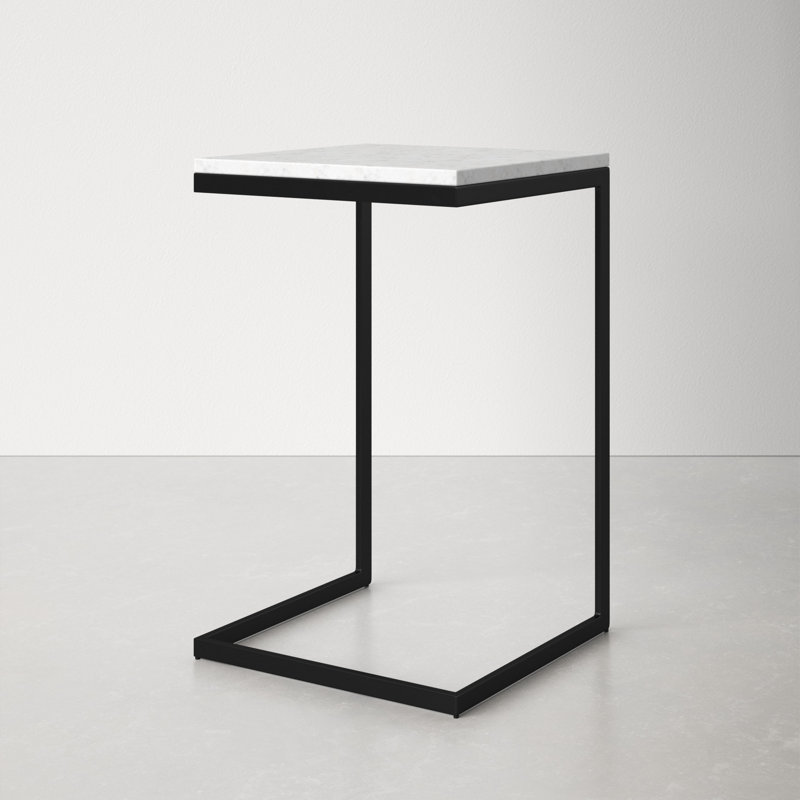 Cleo Modern C-Shape Black Iron & White Marble End Table