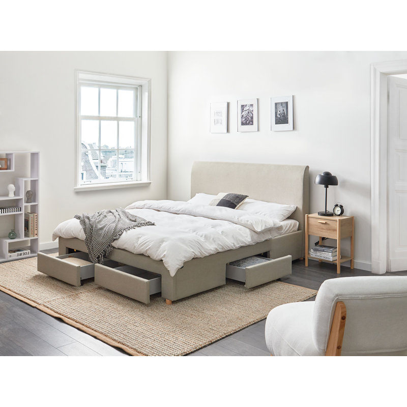 Bed with Storage Drawers Fabric SOUTRIN, Beige, European Kingsize (171 x 218 cm)