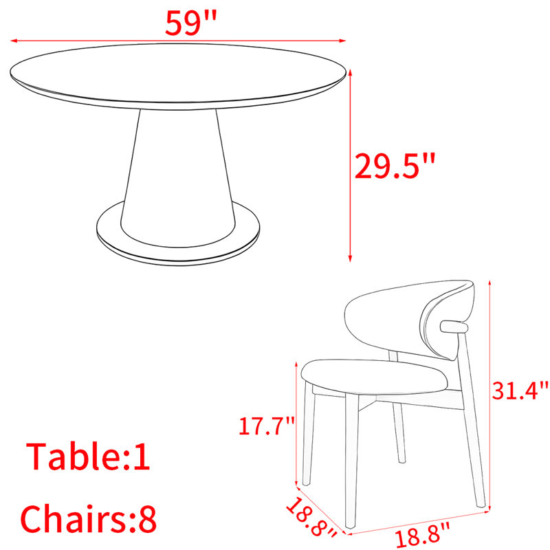 French style round solid wood dining table set