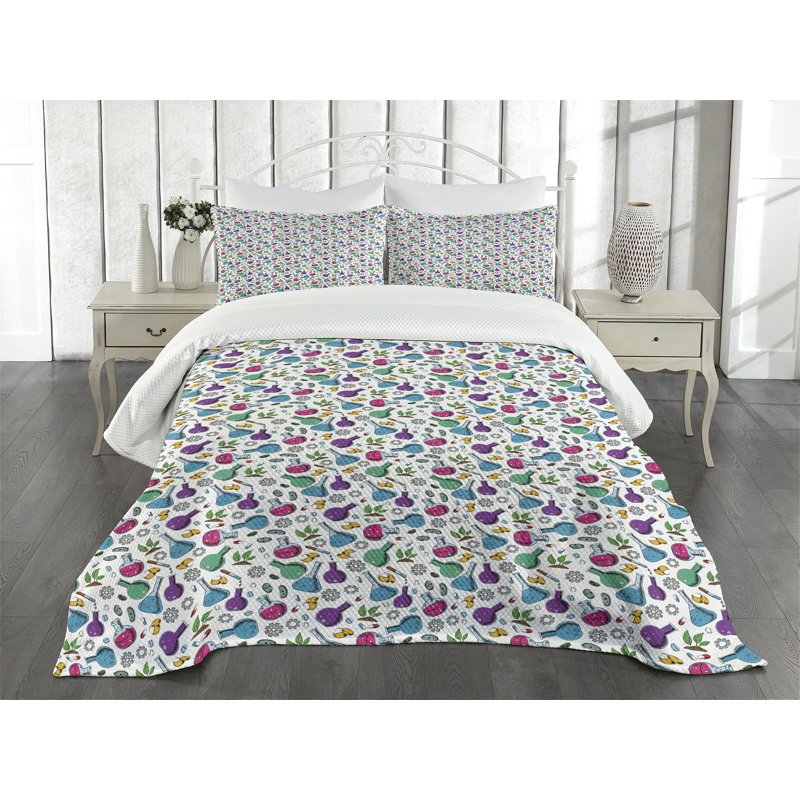 Ambesonne Science Theme Bedspread Set Engineers Scientists Multicolor, King Bedspread + 2 Standard Shams