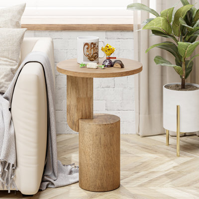 Modern Small Drink End Table With Geometric Base