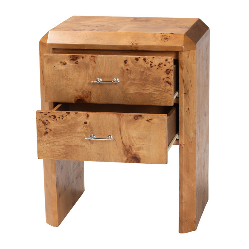 Dreshawn Modern And Contemporary Natural Mappa Burl Wood Nightstand