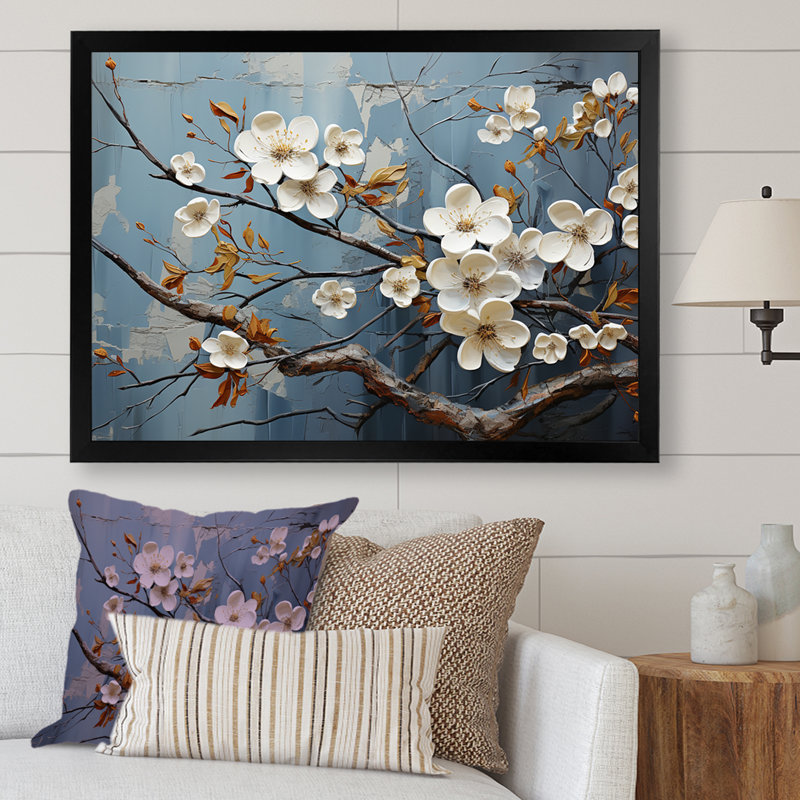 Cornouiller blanc qui fleurit tranquillité VI sur toile, H 24 po x l 32 po x P 1 po, Cadre d'angle fermé noir