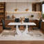 Ensemble de salle à manger moderne de 5 pièces en faux marbre avec des chaises rembourrées en similicuir-1851778436
