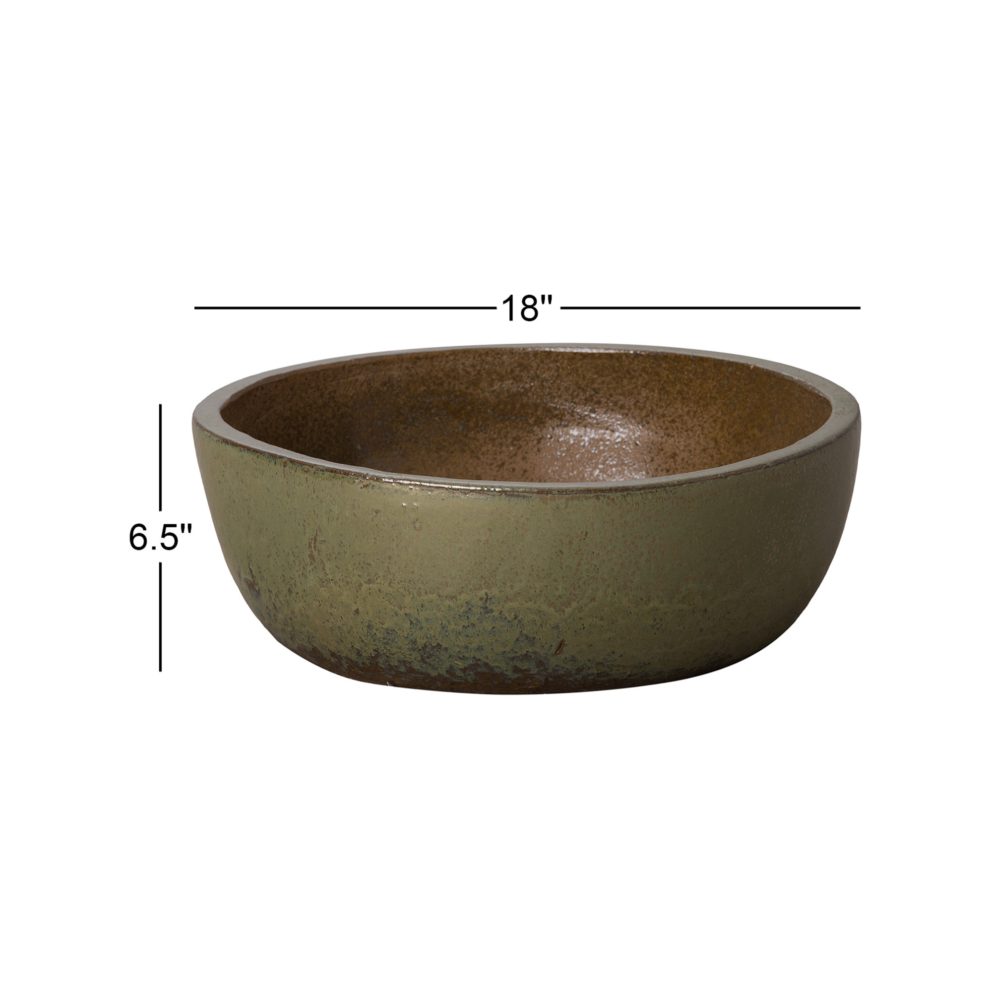 Handmade Ceramic Pot Planter, 6.5" H x 18" W x 18" D, Metallic Green