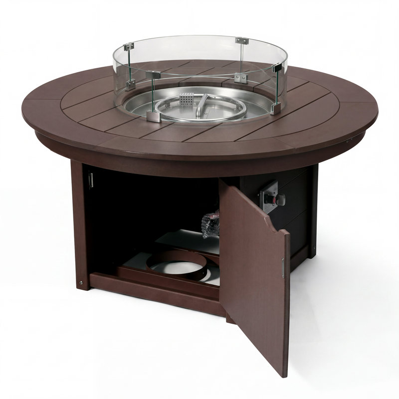 Table ronde pour foyer d'extérieur 47 po, 31.25" H x 47.25" W x 47.25" D, Dark Brown
