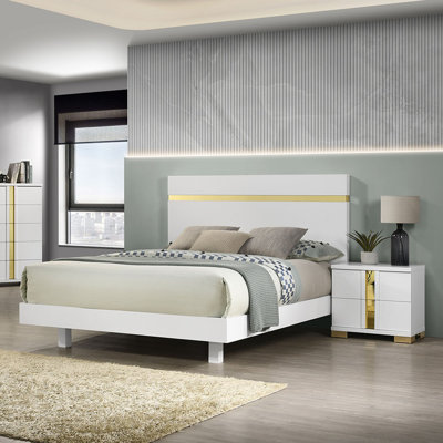 Ensemble de chambre à coucher moderne 3 pièces avec tables de chevet 2 x DEL