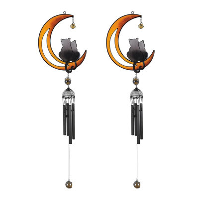 Ensemble de 2 cadeaux ICE ARMOUR, carillon à vent long de 31 po avec pierres précieuses enduites noires sur la lune, statue suspendue, décoration, décoration de maison / chambre / jardin pour pendaison de crémaillère, vacances, spécial Noël