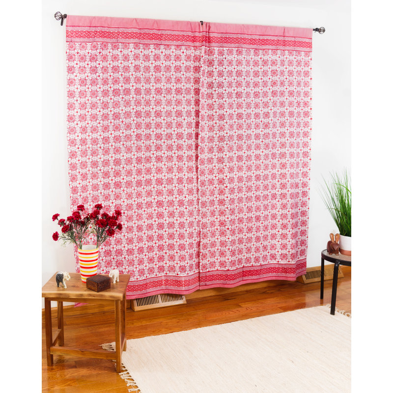 Rideau obscurcissant 100% coton Keerie, Rose / blanc