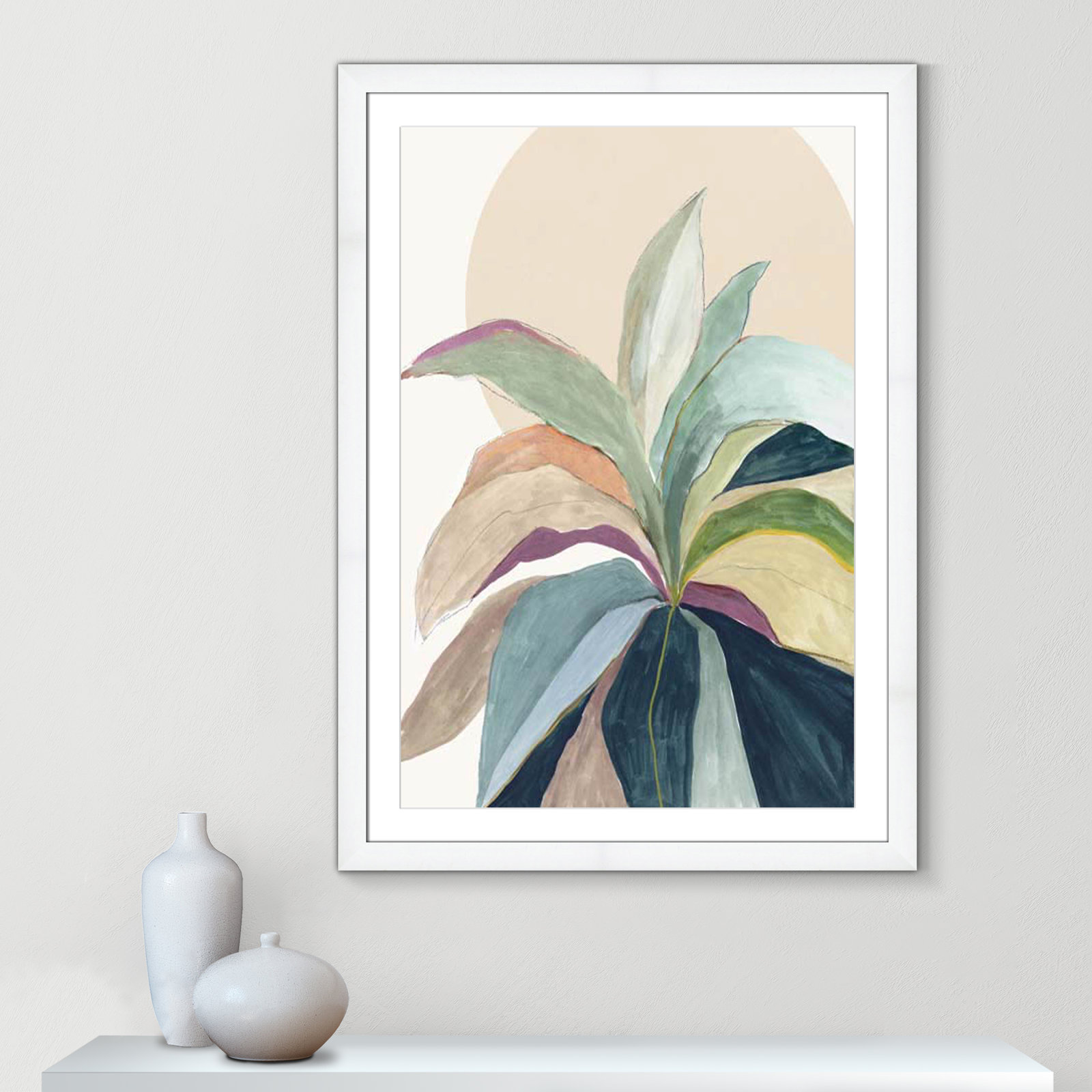 Byer "Sunny Bright Leaves II" Print by Asia Jensen, White Cube Frame Matted, 43" H x 31" W x 1.25" D  