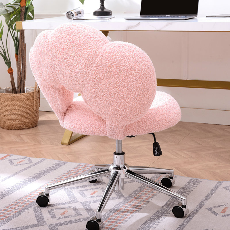 Fauteuil pivotant à 360° avec tissu moelleux pour bureau à domicile - Rose - Rotation et réglage de la hauteur