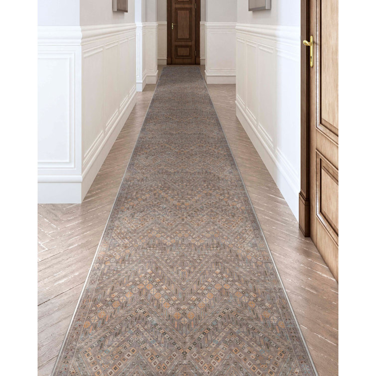 Gowan Anya Grey Custom Size Hallway Stair Kitchen Runner - Vintage Tribal Low Pile Carpet