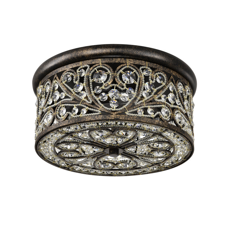 Plafonnier encastré bronze antique 14 pouces avec cristaux