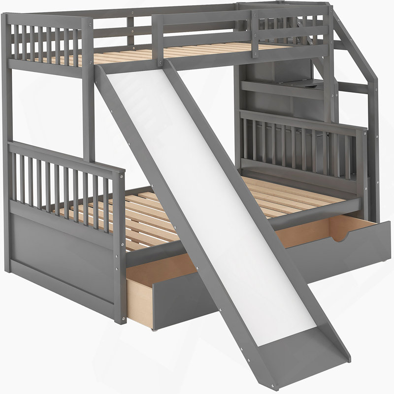 Lit superposé au dessus d'un lit avec tiroirs, rangement et multifonction Slid Kufson, Gris