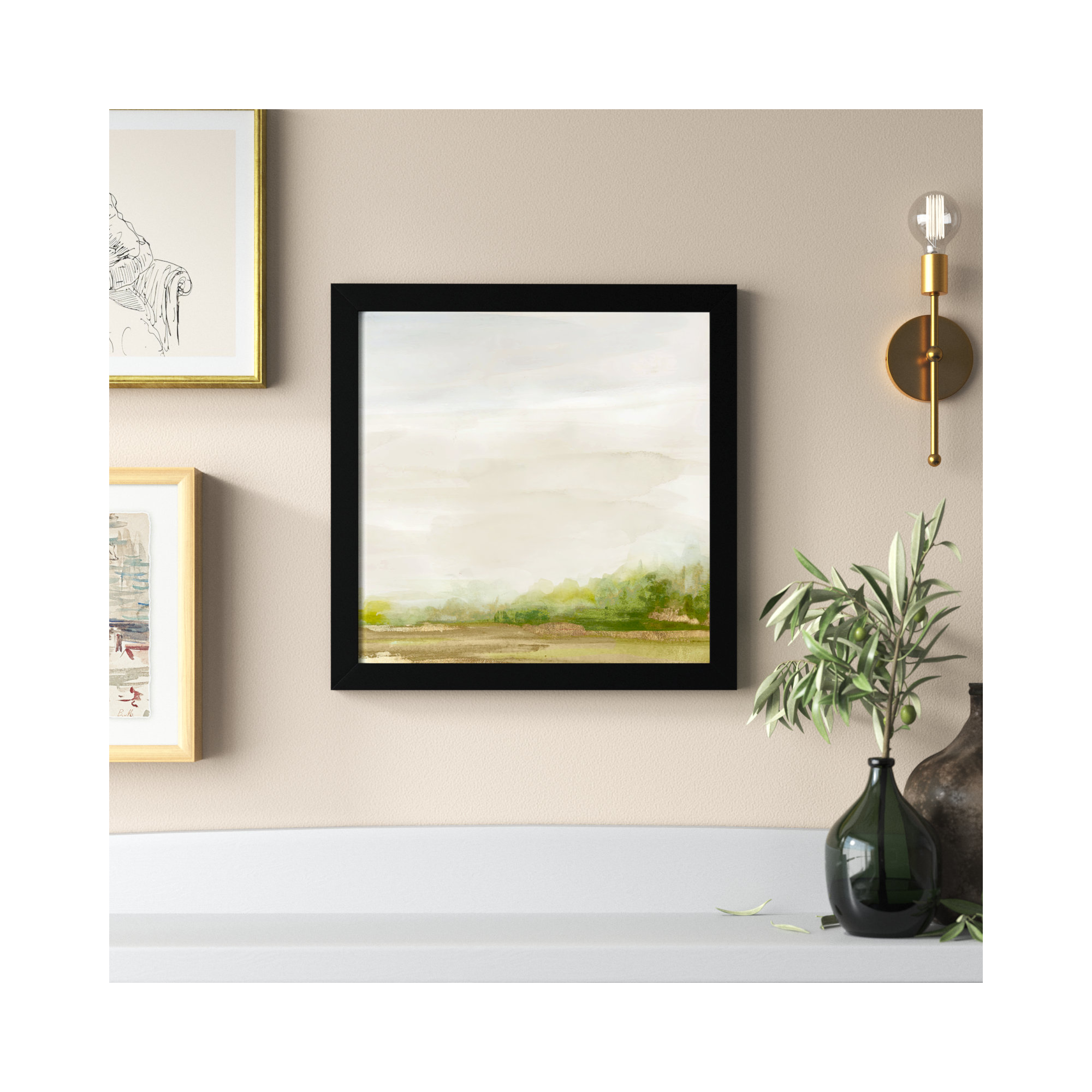 Evening Stroll - Picture Frame Painting, Black Framed, 18" H x 18" W x 1.12" D