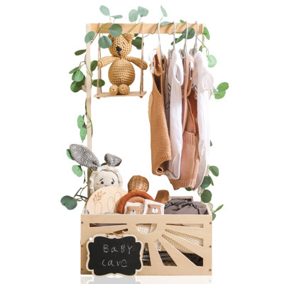 Wooden Baby Shower Crate Closet with Hanging Rod and Storage Basket