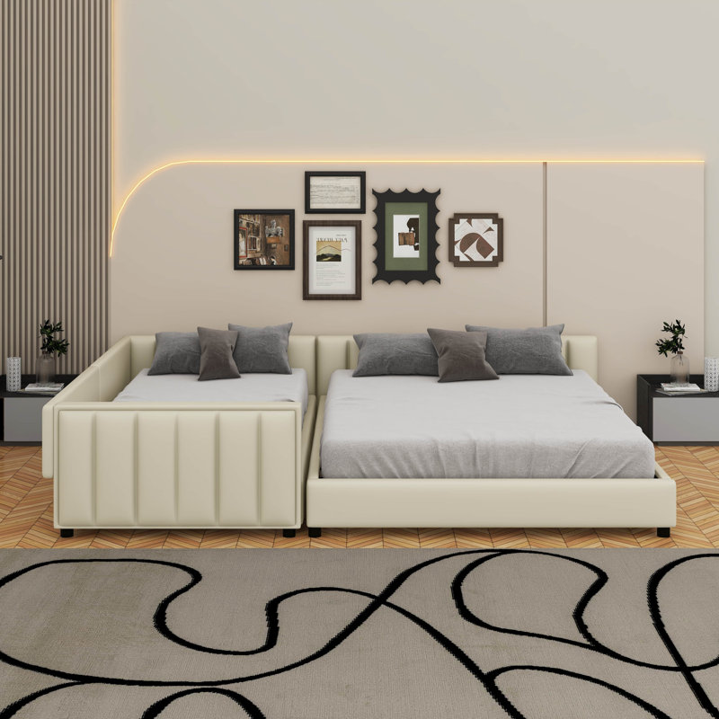 Lit plateforme tapissier grand et simple TG, Beige