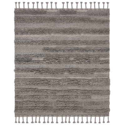 Tapis argenté en laine tissé à plat à la main Janis
