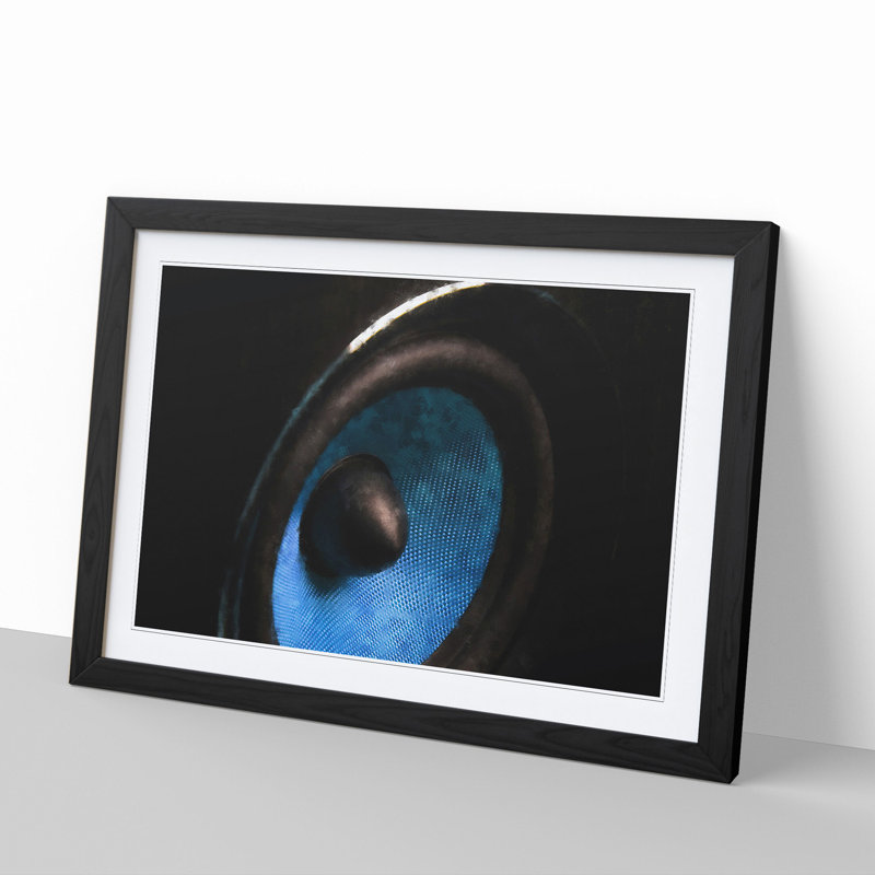 Hi-Fi Speaker in Blue - Picture Frame Graphic Art, Black Framed, 36cm H x 48cm W x 2cm D