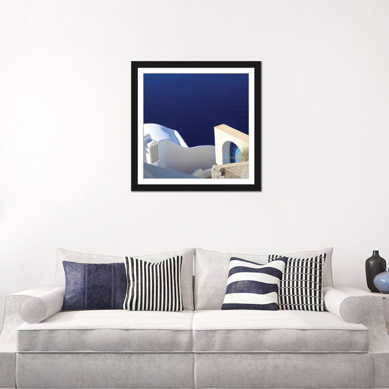 « santorini ii », reproduction de photo sur toile tendue, H 24 po x l 24 po x P 1 po, Papier d'art encadré noir, Blanc