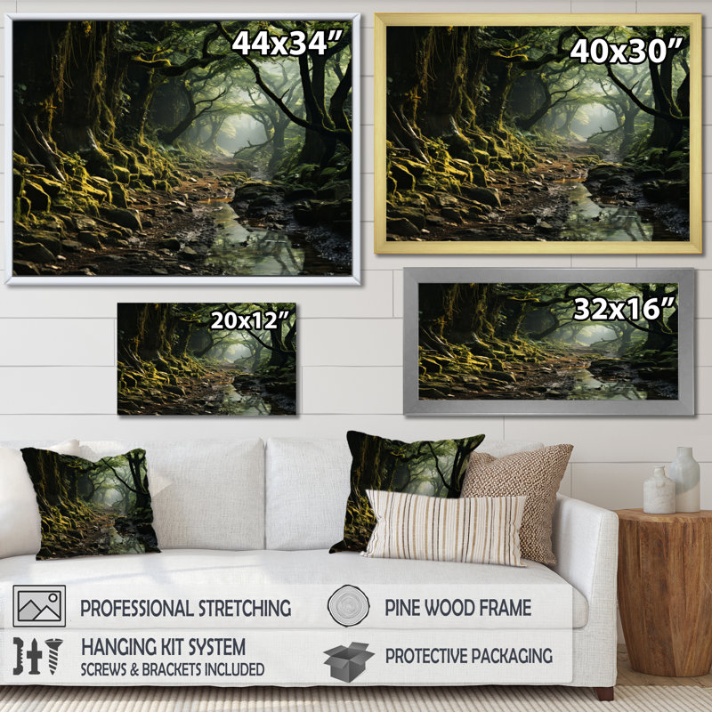 «Scenic Landscape Enchanted Forest», reproduction d'art sur toile, H 12 po x l 20 po x P 1 po, Cadre flottant blanc