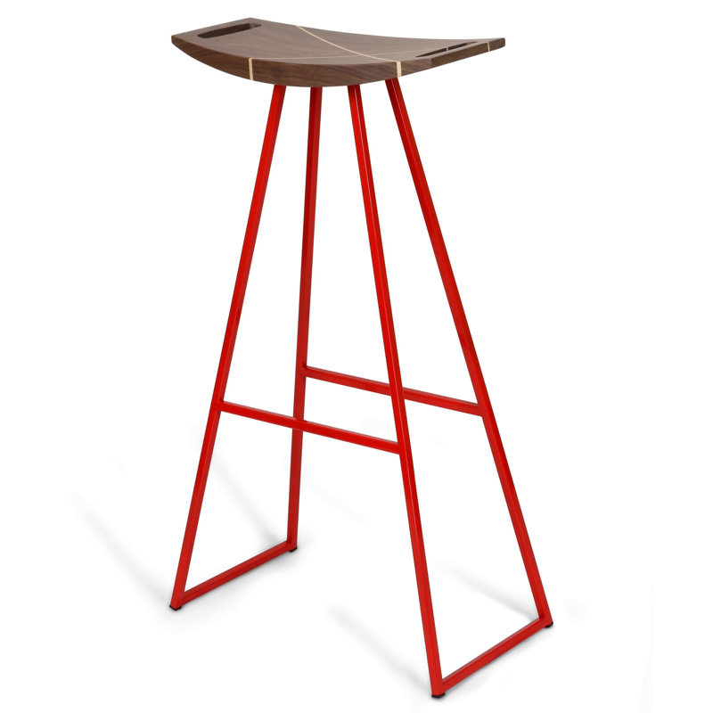 Robert Counter Stool with Metal Frame, Walnut, Red, Bar Stool (30" Seat Height)