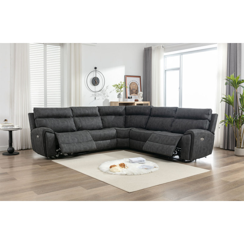 Natumbua 5 Seater Reclining Sofa & Chaise, Dark Grey