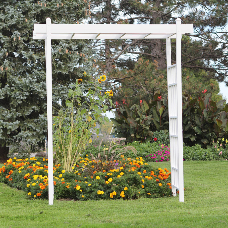 White Vinyl Grid-Style Outdoor Garden Arbor with Anchors