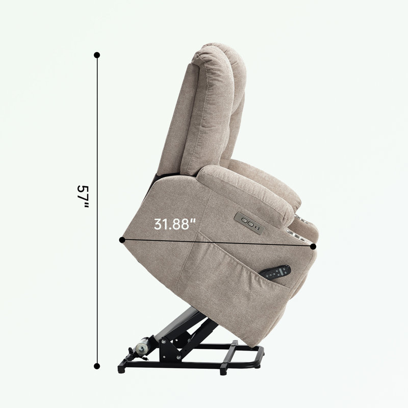 Fauteuil inclinable Power Lift avec massage et chaleur, ports USB et de type C et 2 porte-gobelets en acier, Kaki
