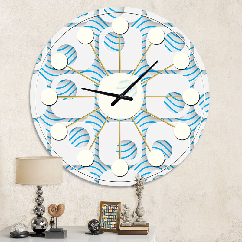 Horloge murale 3D blanche et bleue III - Mid-Century, Moyen