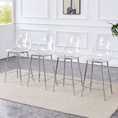 Modern Minimalist Transparent Ghost Bar Stool with Sleek Metal Legs (Set of 4)