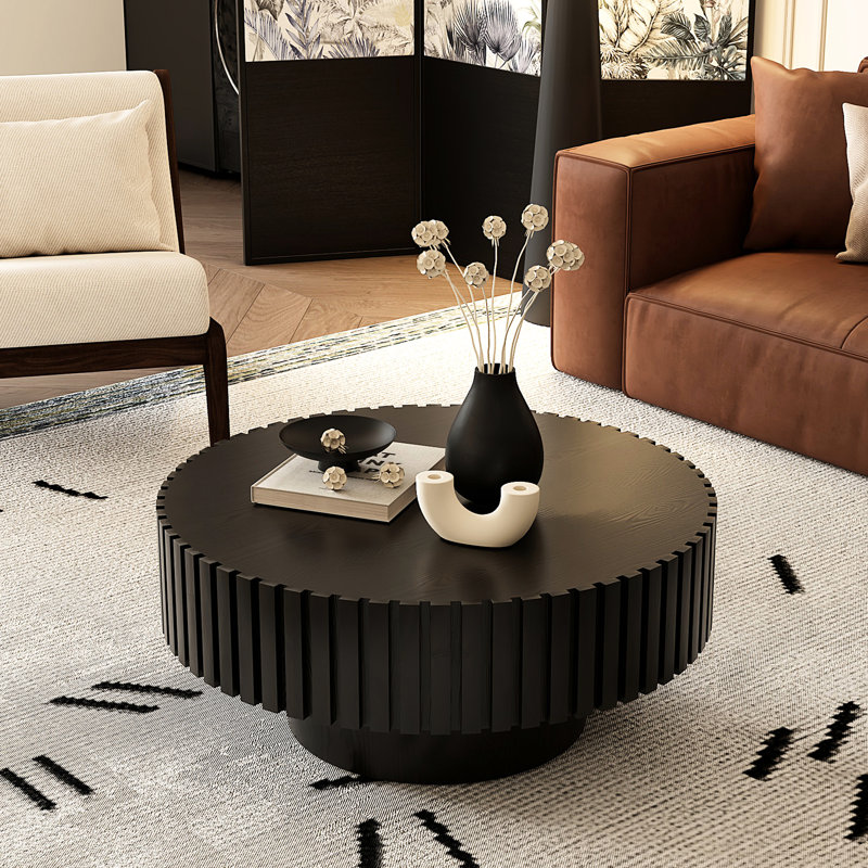 Table basse ronde en bois 31,5 po Handcrafted, Noir, H 13,98 po x L 31,5 po x l 31,5 po