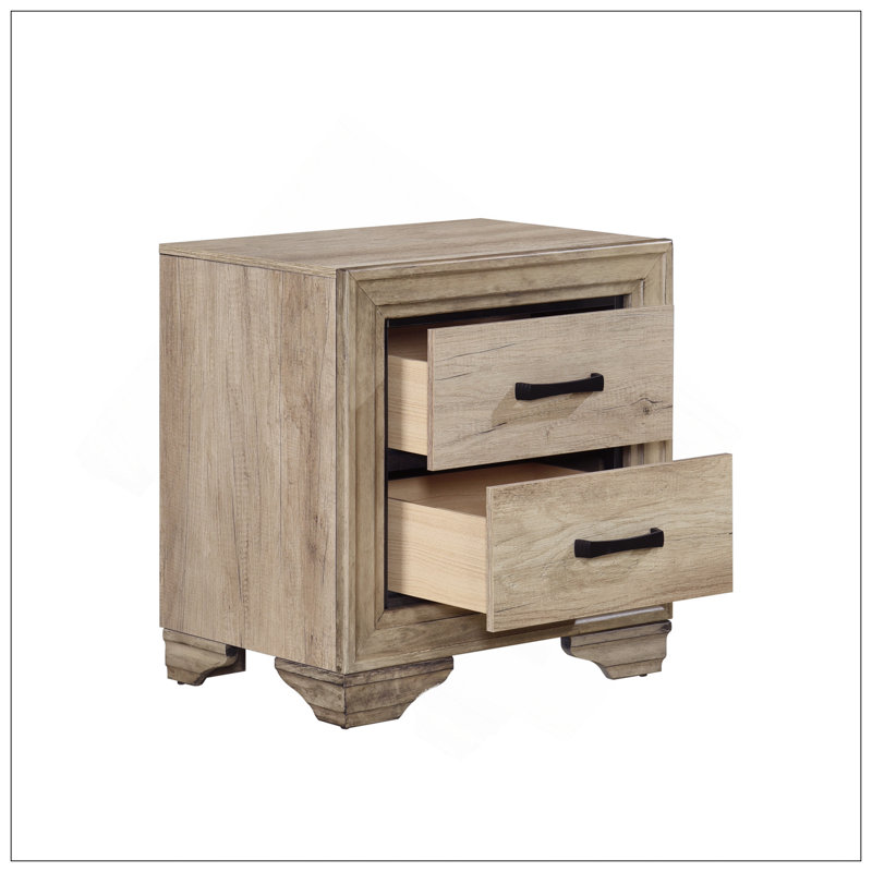 Table de chevet contemporaine à rallonge avec tiroirs, table de chevet en mélamine au fini naturel pour un maximum d'espace