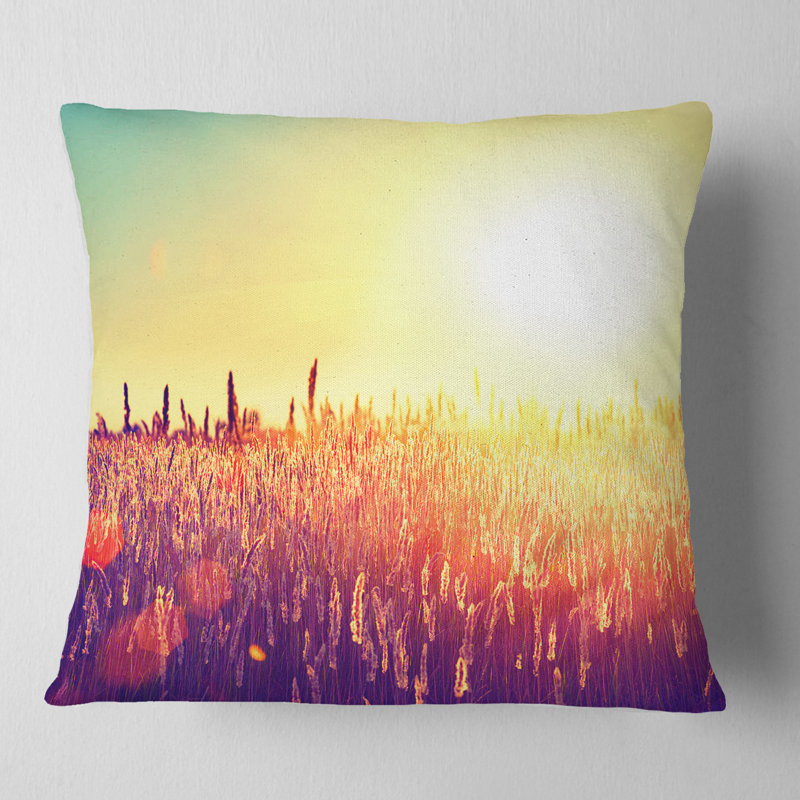 Coussin imprimé champ champêtre, 16 po x 16 po, Coussin décoratif