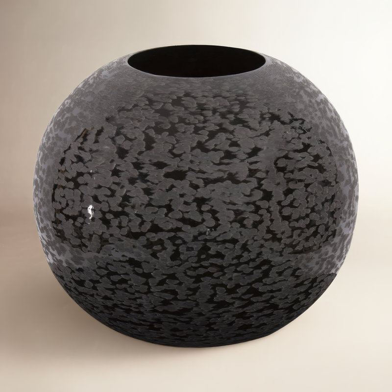 Chiseled Texture Black Iron Globe Vase, Large, 8" H x 10" W x 10" D