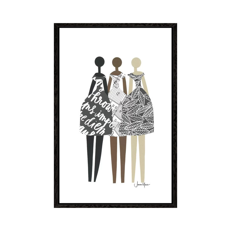 Multicultural Fashion Dolls in Black & White 1 Piece Wall Art on Canvas, 66.04 cm H x 45.72 cm W, Black Framed
