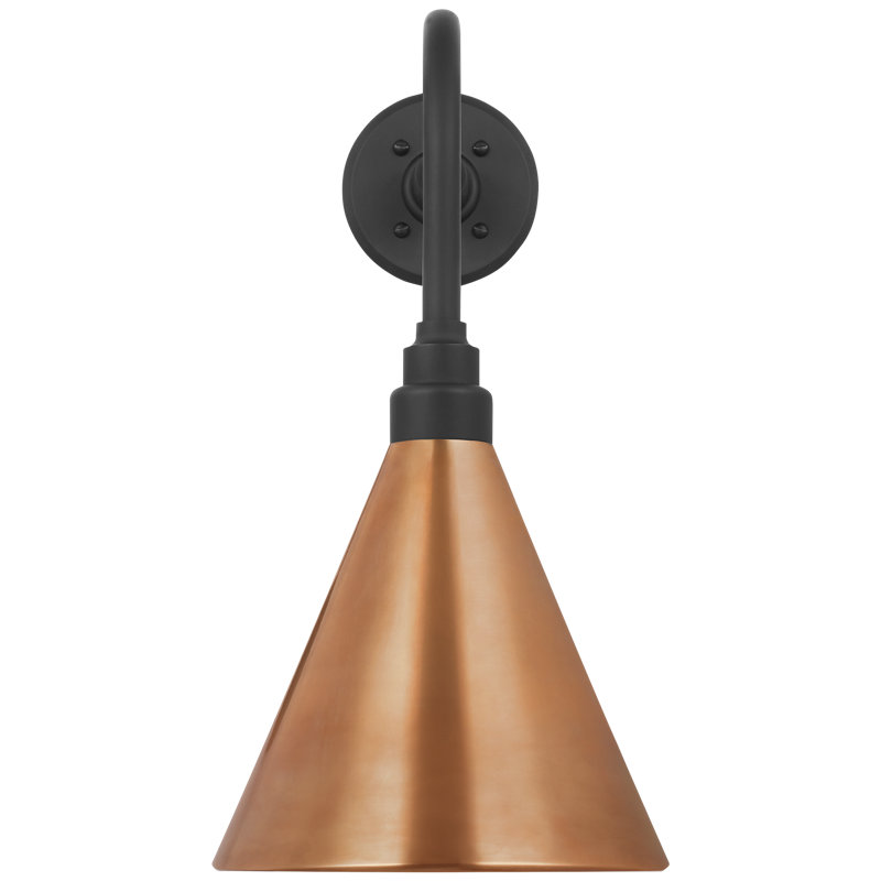 Thomas O'Brien, "Academy 20" Rex Barn Light in Matte Black with 12.5" Soft Copper Conical Savannah Shade, Soft Copper
