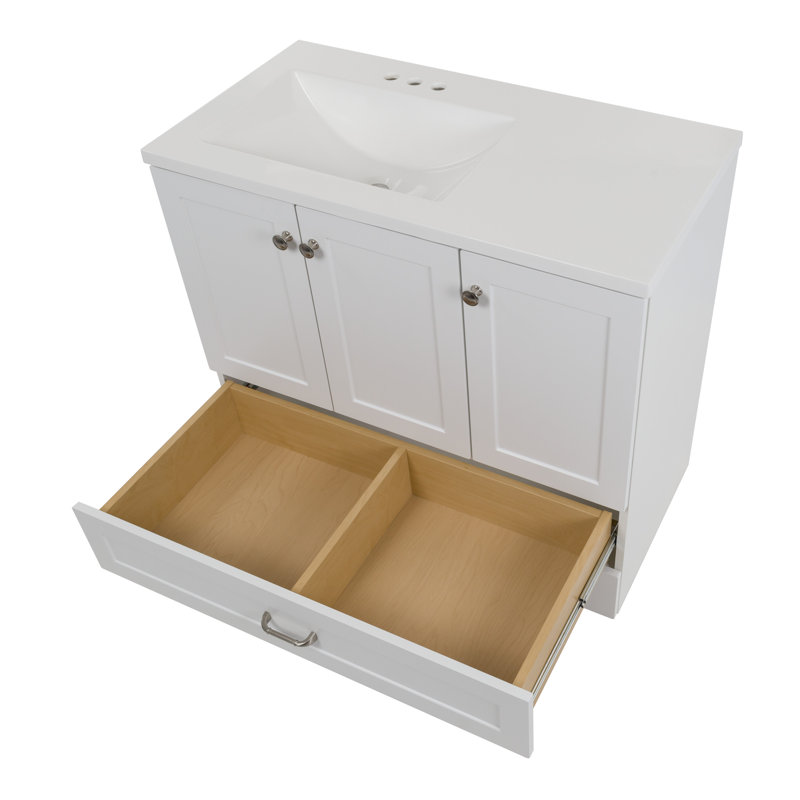 Emlyn 36" Single Bathroom Vanity with 2 Cabinets, 1 Drawer, and Cultured Marble Vanity Top, White