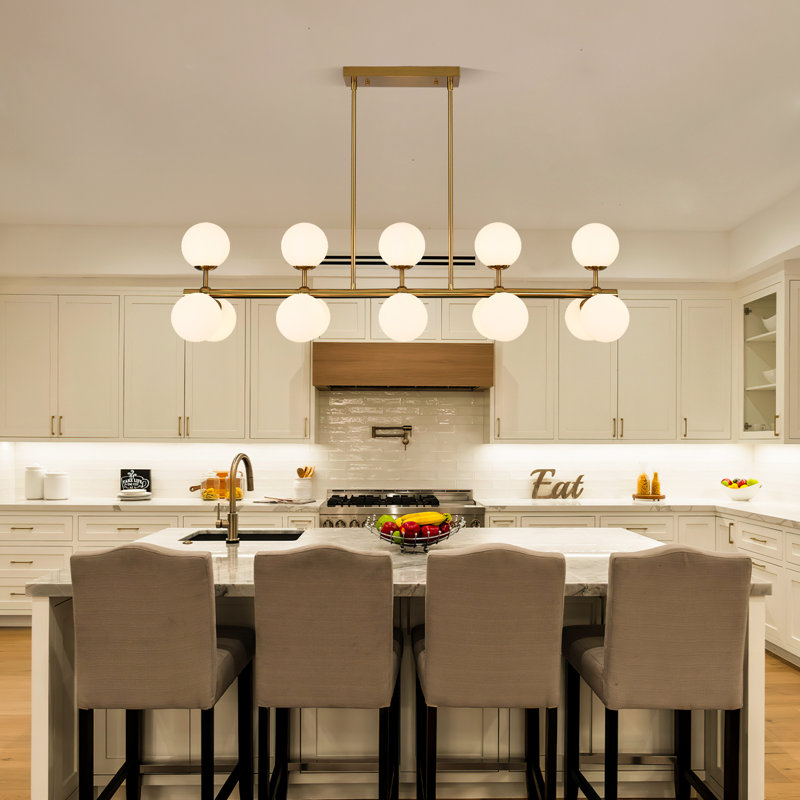 Lustre linéaire pour îlot de cuisine 15 lumières, Laiton poli