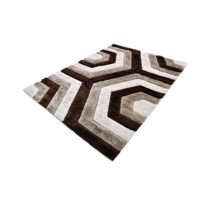 RugGuy Geometric Modern Area Rug - Brown & Beige Hexagon - for Living Room, Dining Room - 5'3" x 7'3" , Shed-Free, Easy to Clean