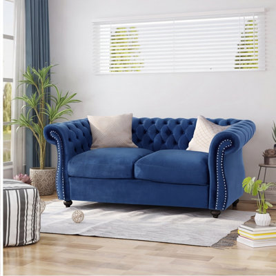 Canapé Chesterfield en velours bleu marine