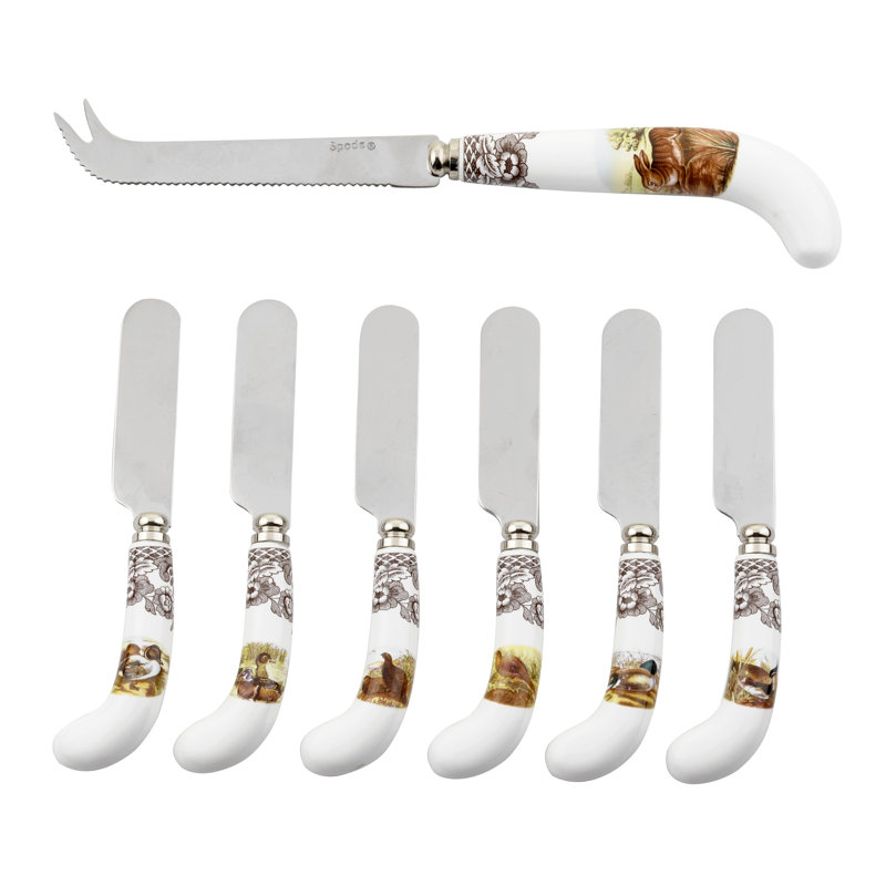 Spode Woodland Cheese Knife & 6 Spreaders