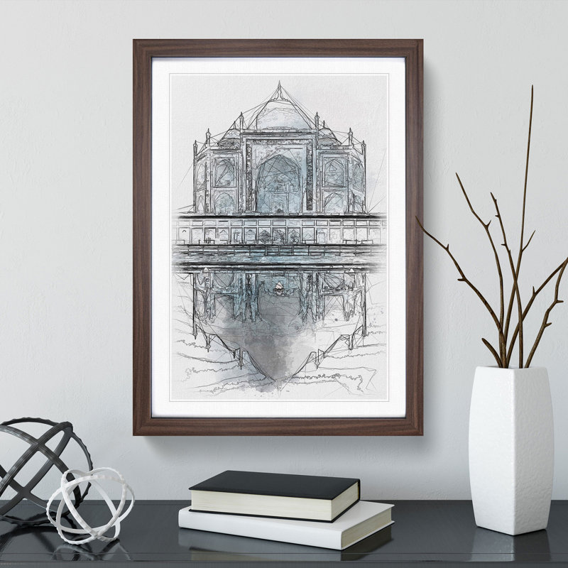 The Taj Mahal in Agra India Abstract - Picture Frame Painting Print, 45cm H x 33cm W x 2cm D, Walnut Framed